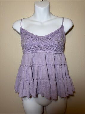 Lavender Crochet Tiered Spaghetti-Strap Tank Top